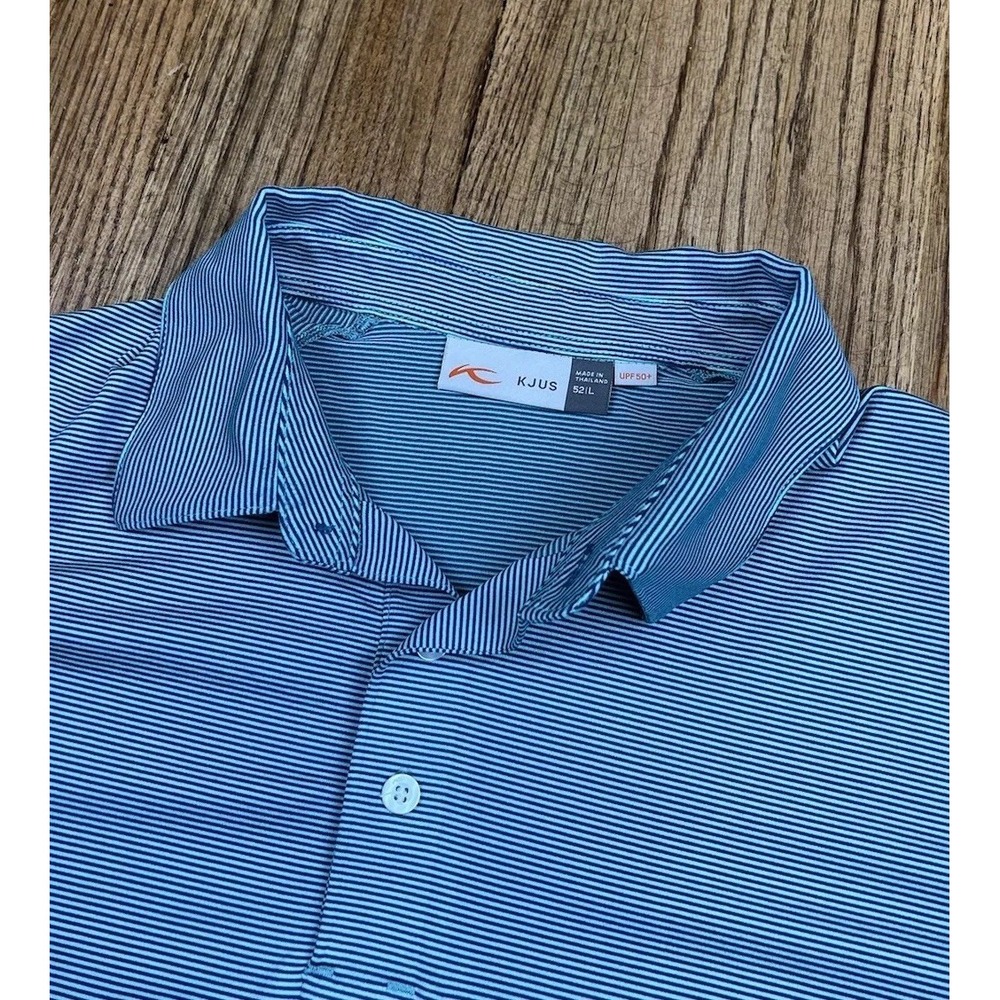 KJUS Soren‎ Performance Short Sleeve Golf Polo Shirt Blue Striped Men's Sz Large